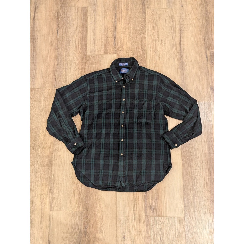 Pendleton Sir Pendleton Black Watch Plaid Virgin Wool Shirt Mens L Button Down